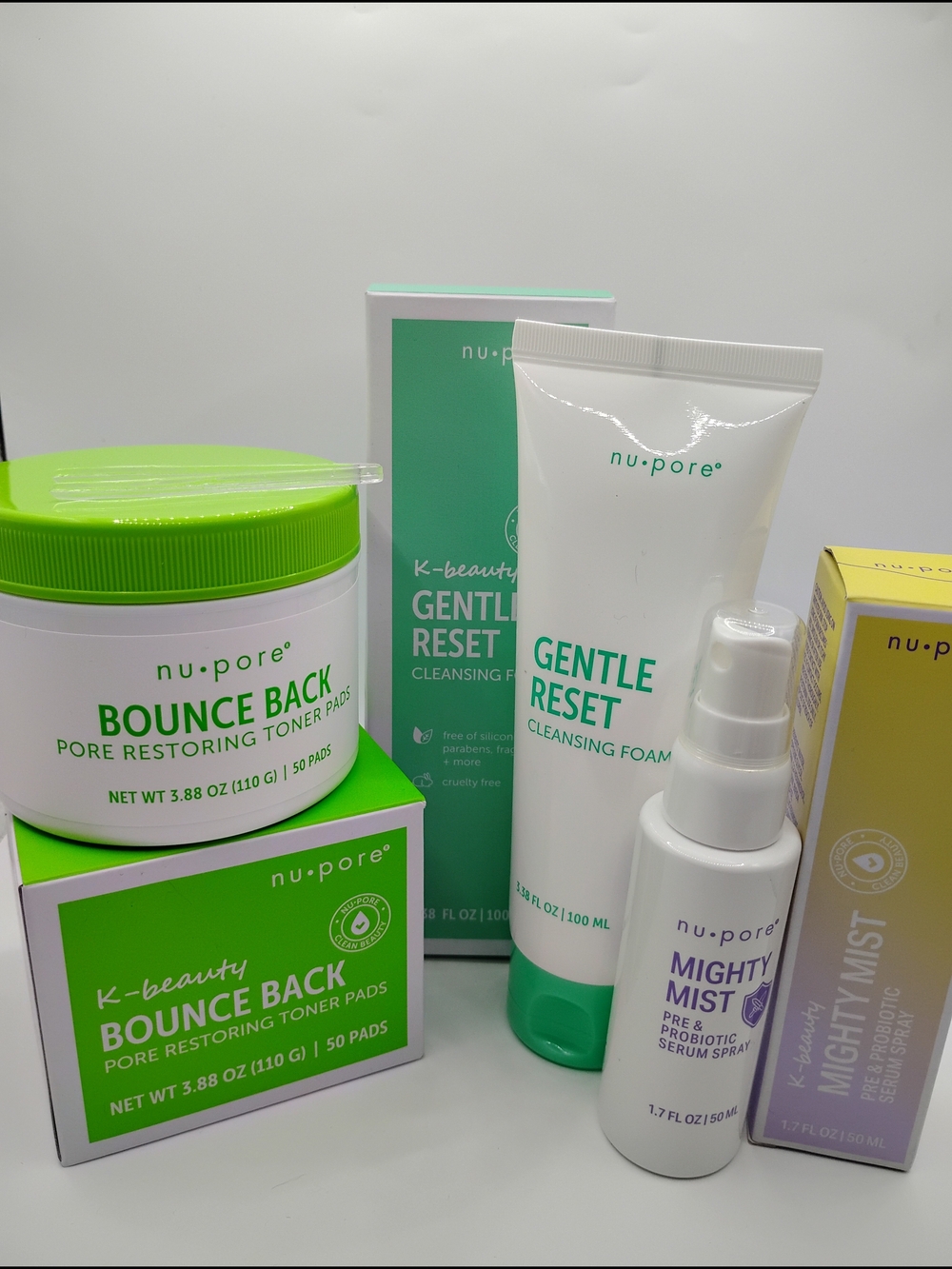 K Beauty Gentle Reset Cleansing Foam + Bounce Back Toner Pads Set + Mighty Mist